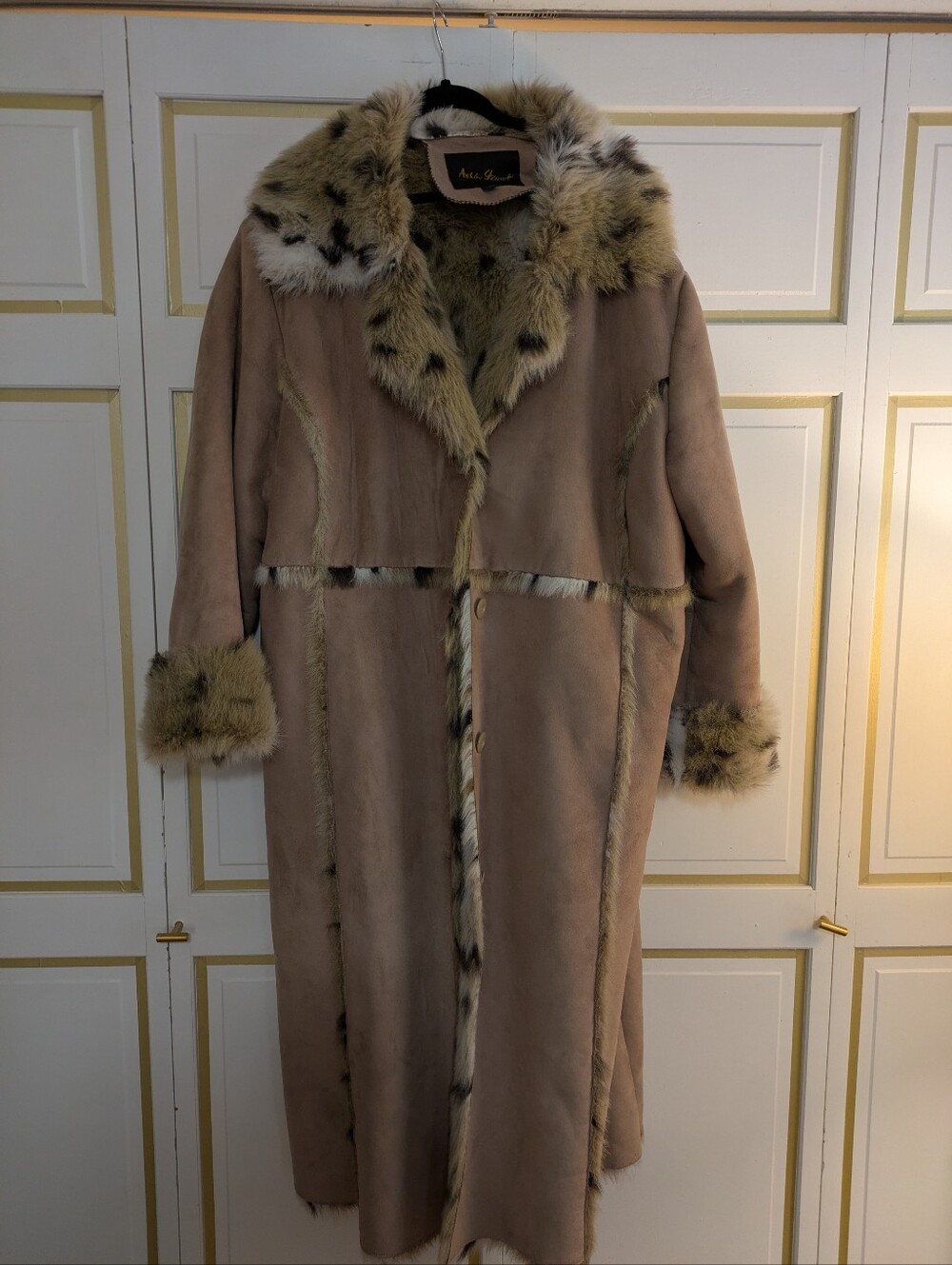 3X Womens Faux Shearling Coat with Fur Trim - Ankle Length - Picture 2 of 16